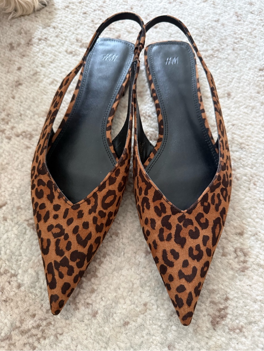 H&M Leopard-Print Pointed Slingback Flats - Brown & Black